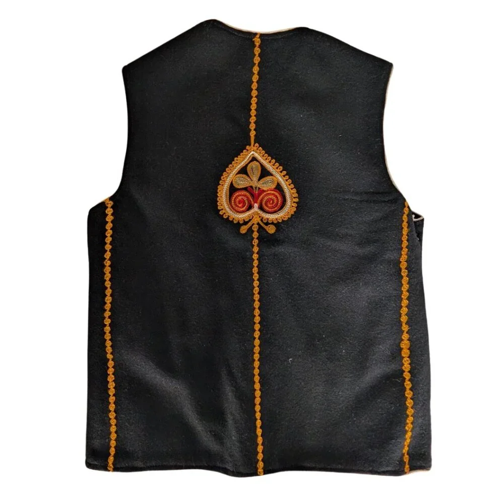 Vintage Boho Black Wool Embroidered Vest Size M - Picture 5 of 5